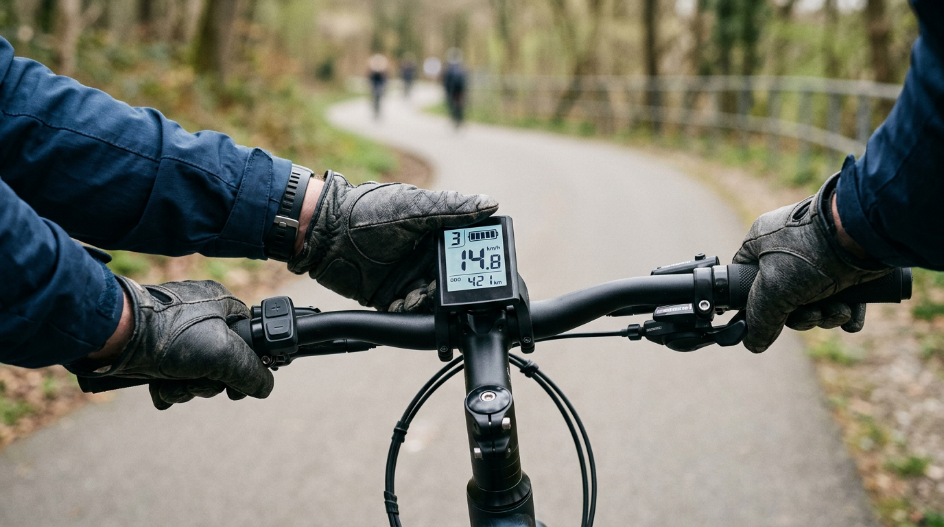 Guidão de bicicleta elétrica com display de assistência e sem acelerador de punho