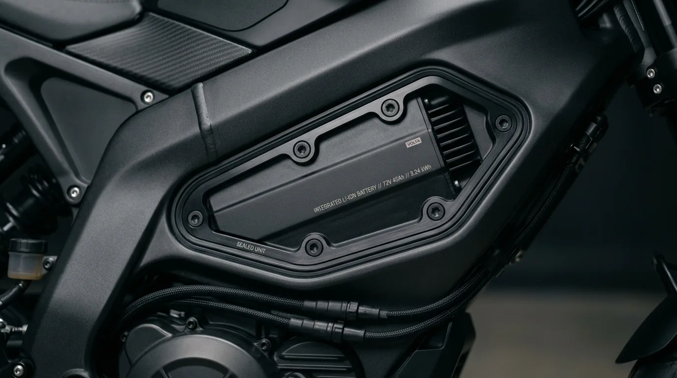 Bateria fixa integrada ao chassi de uma moto elétrica