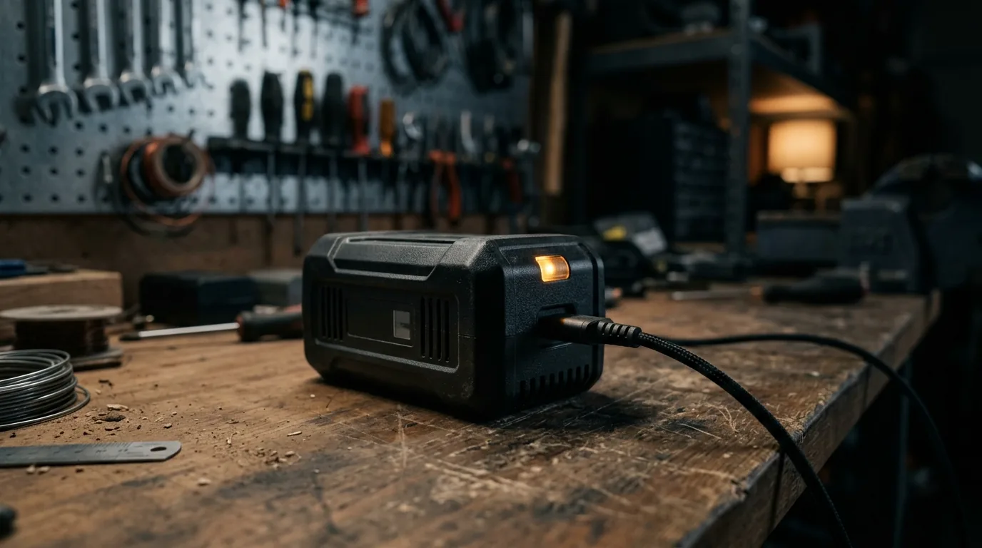 Bateria de veículo elétrico em carga com indicador luminoso aceso