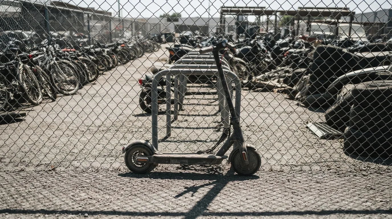 Scooter elétrica retida em pátio municipal atrás de alambrado