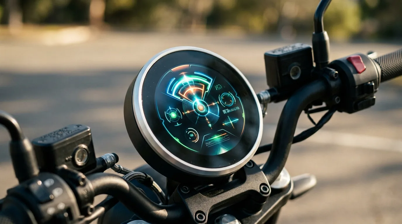 Painel digital de moto elétrica mostrando o seletor de modo de condução