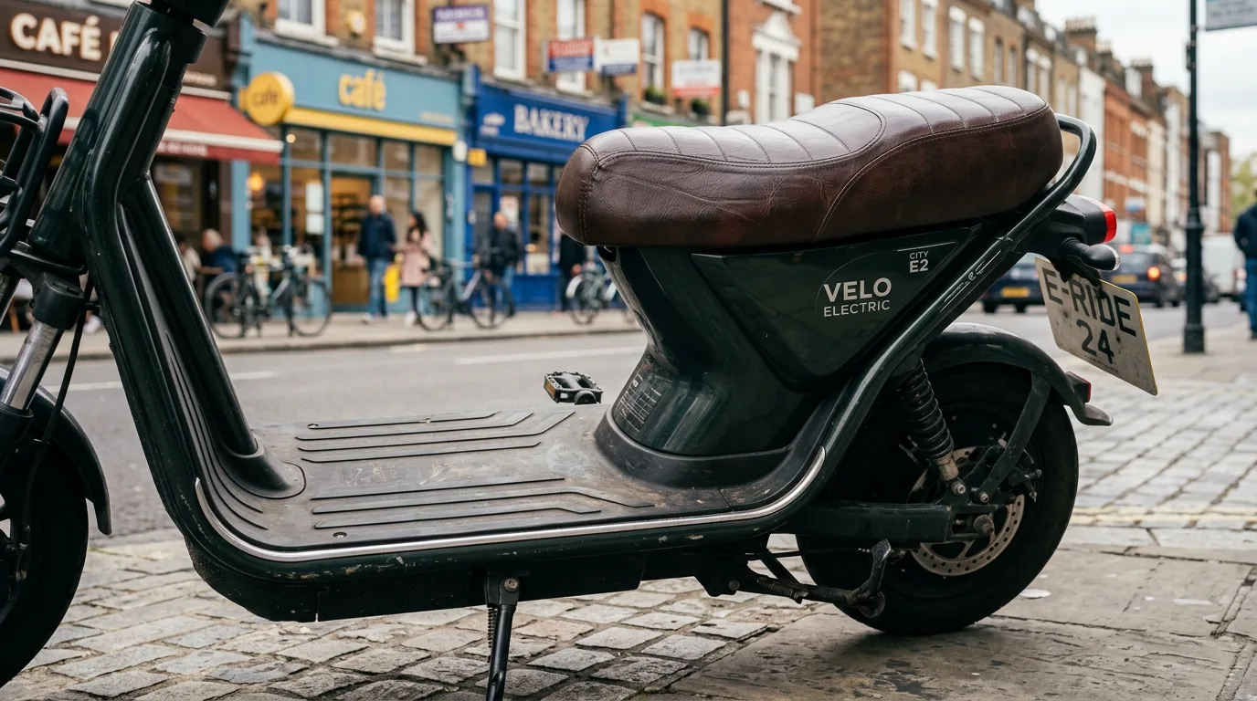 Banco e plataforma para os pés de uma scooter elétrica