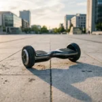 Hoverboard apoiado no piso de uma praça urbana