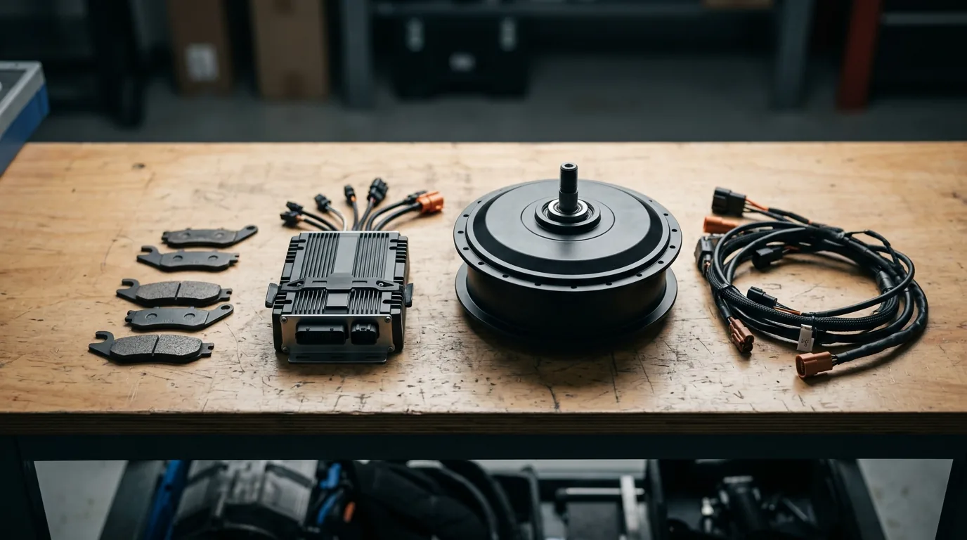 Pastilhas de freio, controlador e motor de cubo prontos para reposição